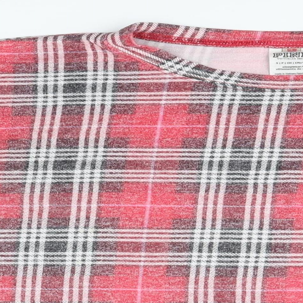 PINK Womens Red Round Neck Plaid Viscose Pullover Jumper Size S