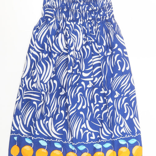 Primark Womens Blue Animal Print Cotton A-Line  Size 4  Off the Shoulder