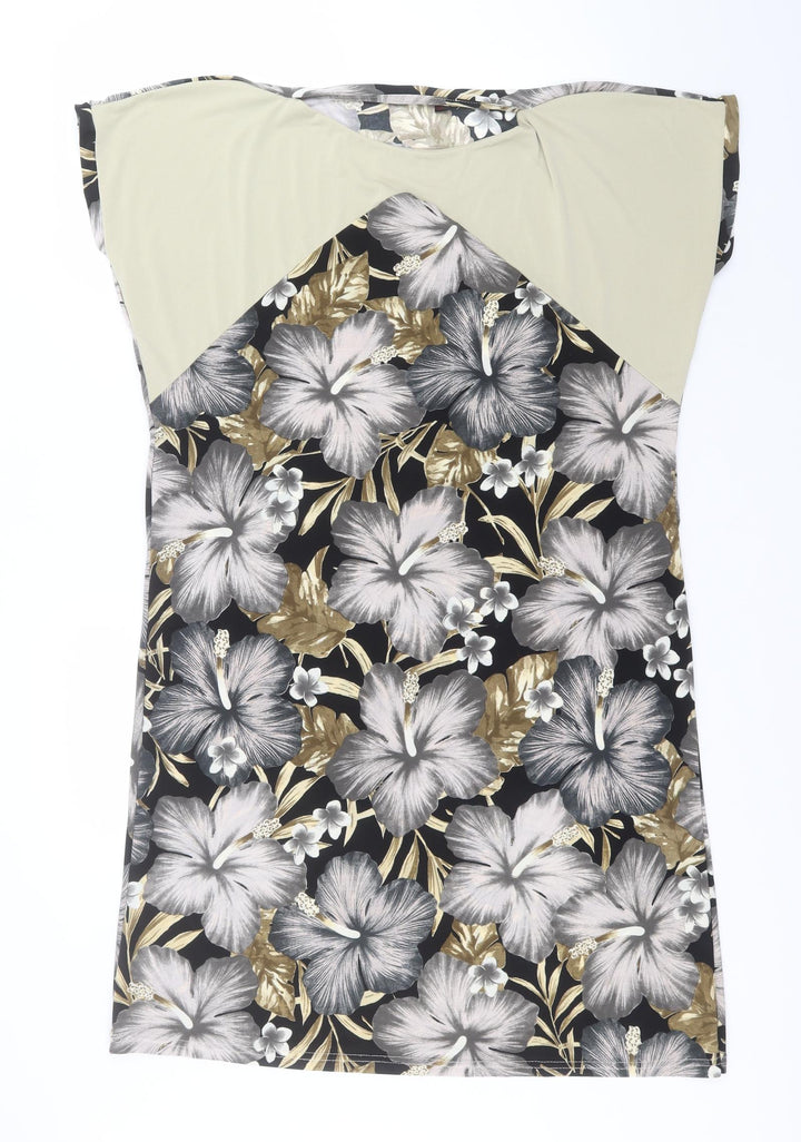 Angelica Womens Black Floral Viscose Pencil Dress    Round Neck