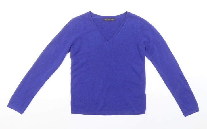 Marks and Spencer Womens Blue V-Neck  Acrylic Henley Jumper Size 8