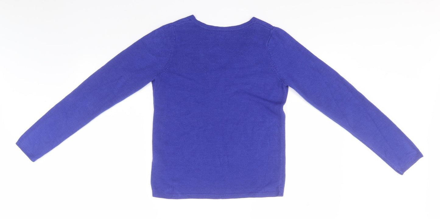 Marks and Spencer Womens Blue V-Neck  Acrylic Henley Jumper Size 8