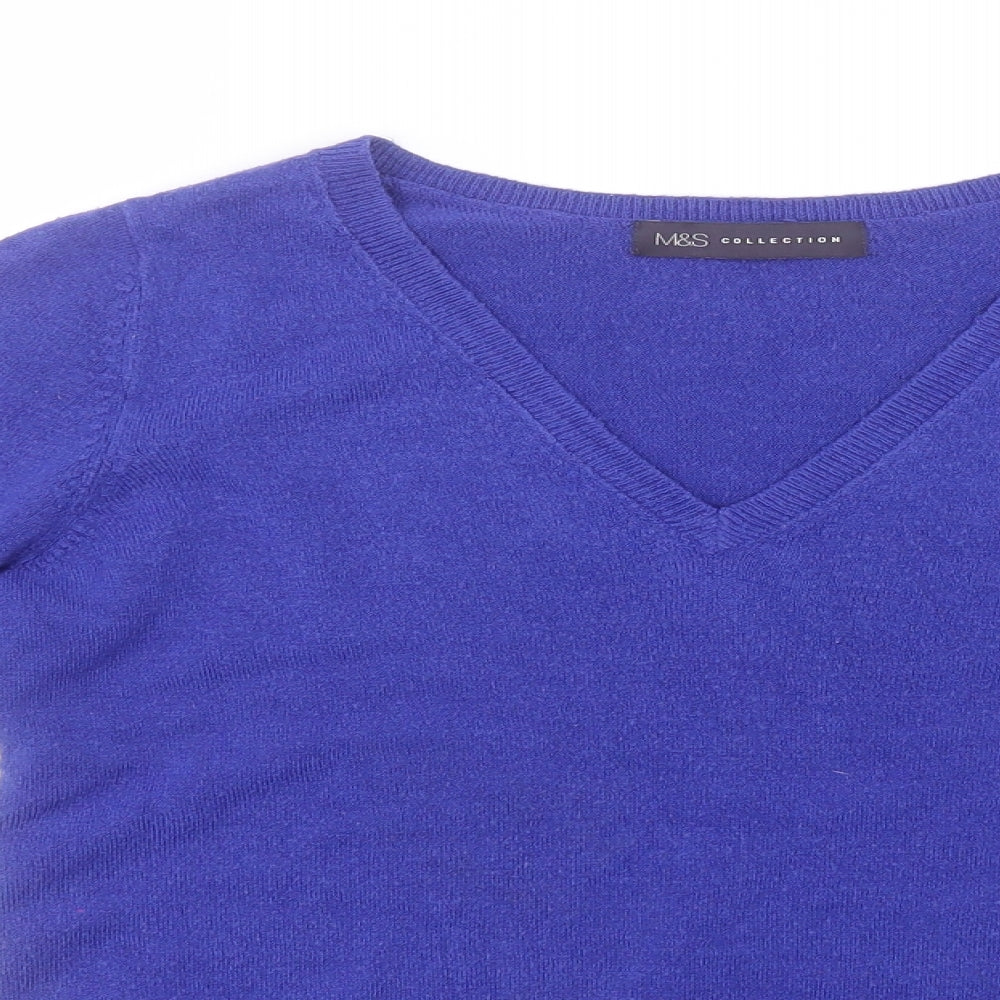 Marks and Spencer Womens Blue V-Neck  Acrylic Henley Jumper Size 8