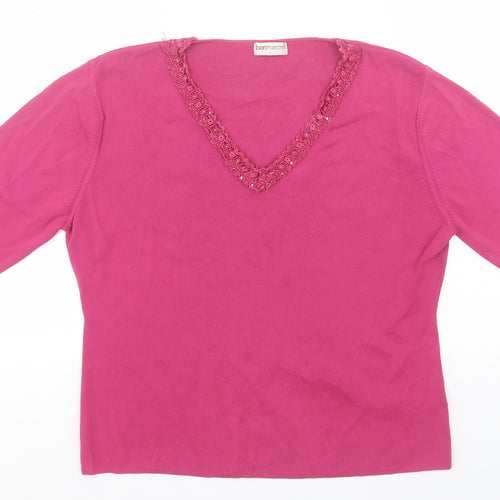 Bonmarché Womens Pink Round Neck  Viscose Pullover Jumper Size L
