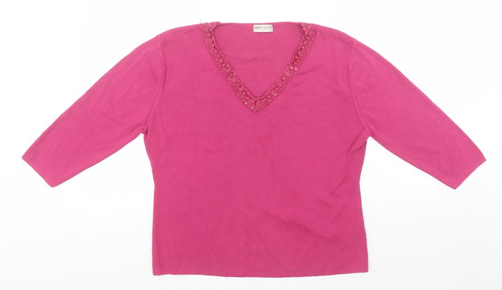 Bonmarché Womens Pink Round Neck Viscose Pullover Jumper Size L
