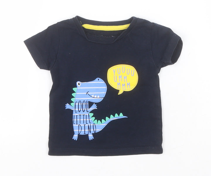 Peacocks Boys Black Cotton Basic T-Shirt Size 0-3 Months Round Neck - Cool Little Dino