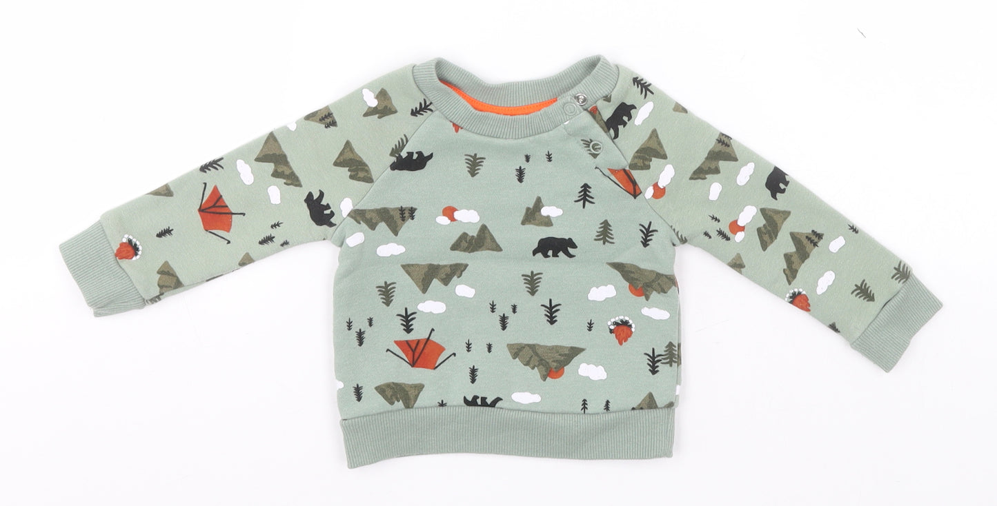 Primark Boys Green Geometric Cotton Pullover Jumper Size 3-6 Months   - Camping