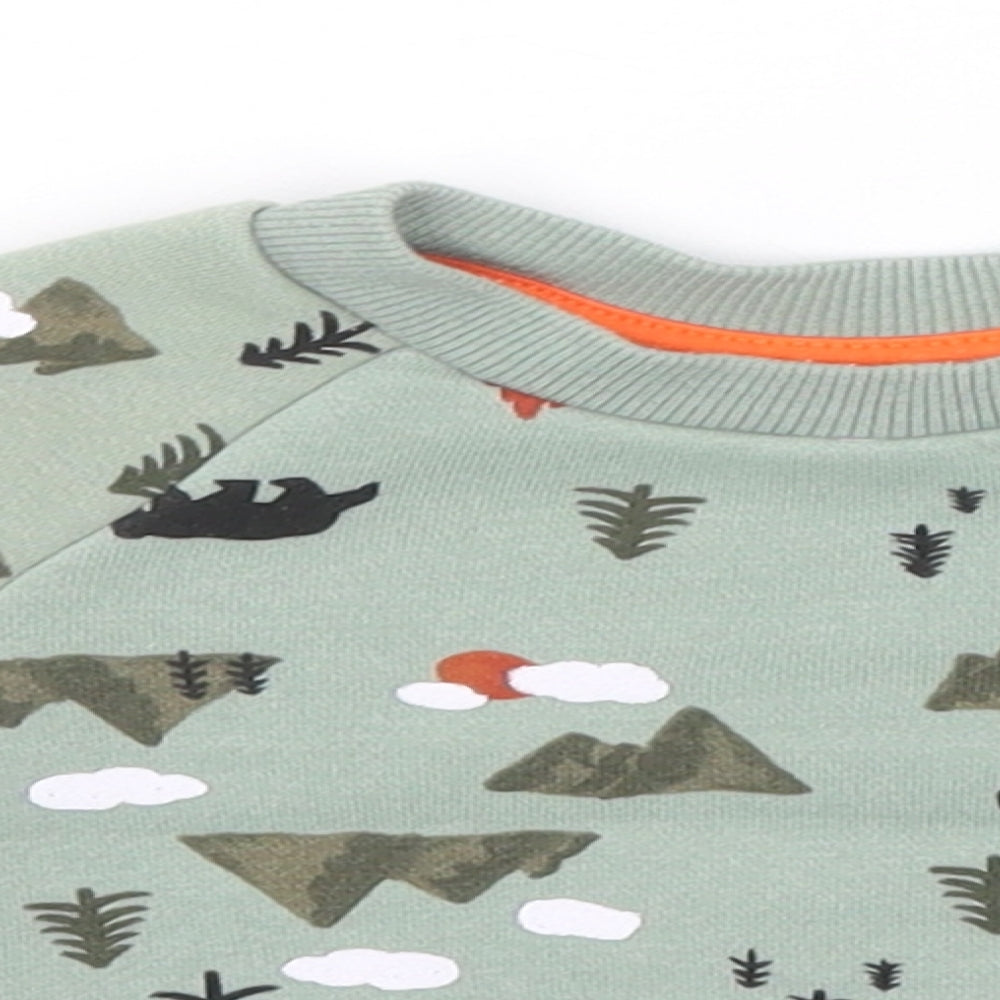 Primark Boys Green Geometric Cotton Pullover Jumper Size 3-6 Months   - Camping