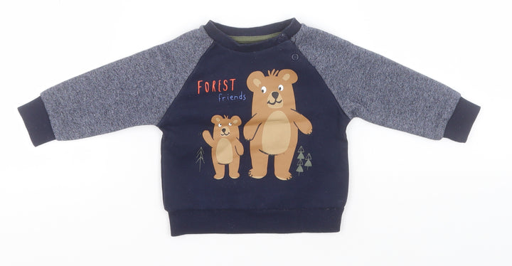 Primark Baby Blue Cotton Pullover Jumper Size 6-9 Months - Forest Friends, Bears