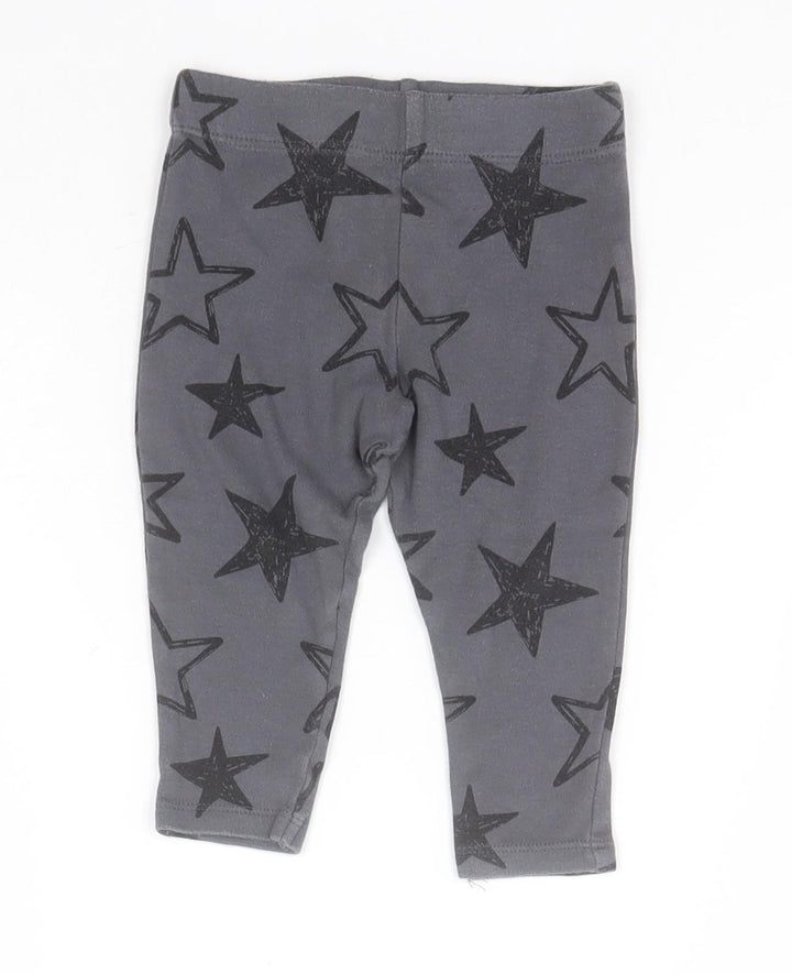 F&F Baby Grey Geometric Cotton Sweatpants Leggings Size 6-9 Months - Stars
