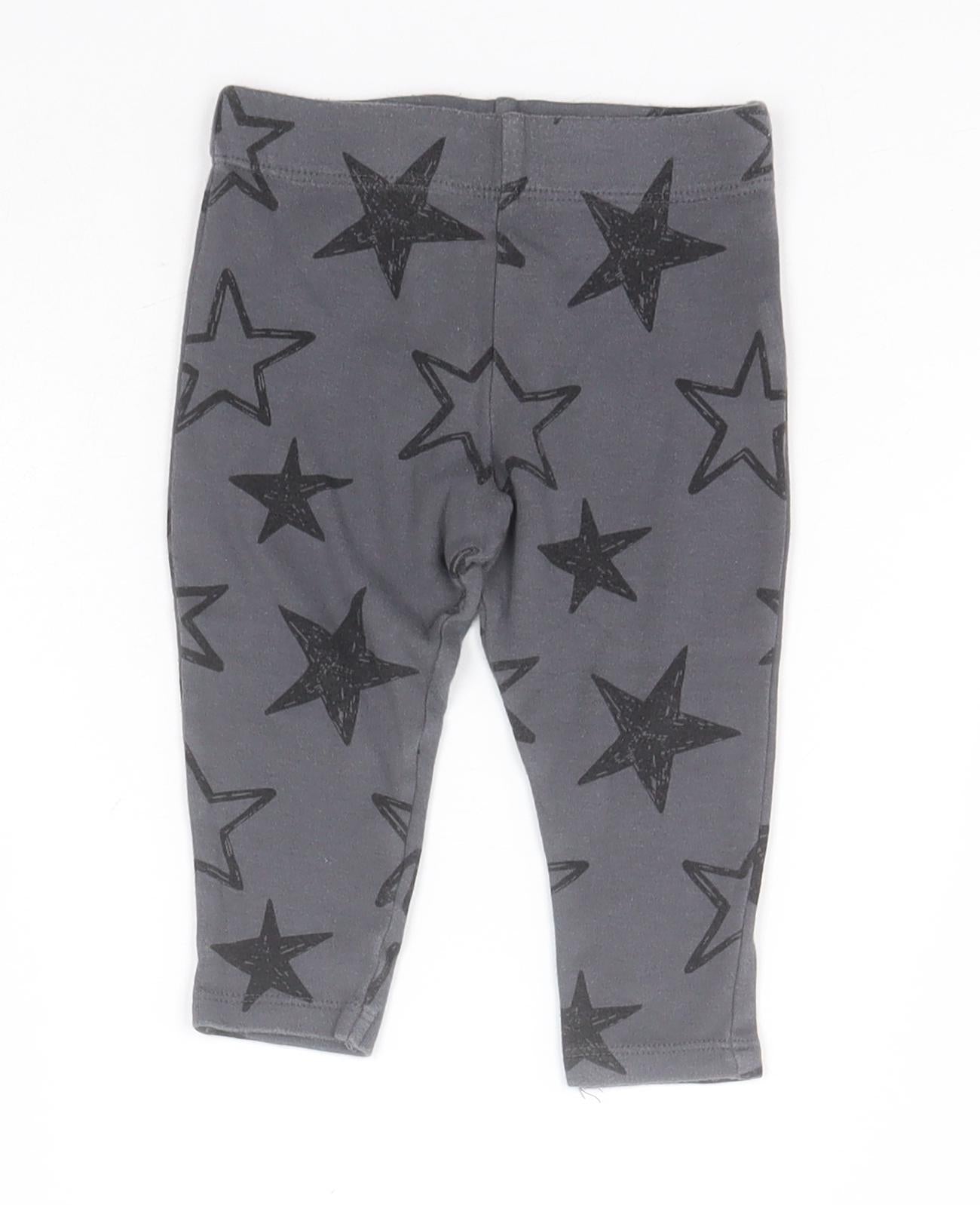 F&F Baby Grey Geometric Cotton Sweatpants Leggings Size 6-9 Months   - Stars