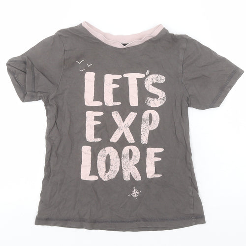 George Boys Grey  Cotton Basic T-Shirt Size 7-8 Years Round Neck  - Let's Explore