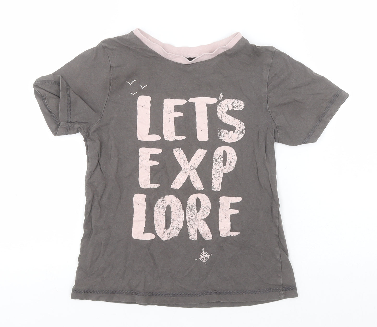 George Boys Grey  Cotton Basic T-Shirt Size 7-8 Years Round Neck  - Let's Explore