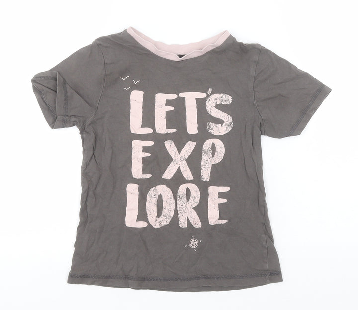 George Boys Grey  Cotton Basic T-Shirt Size 7-8 Years Round Neck  - Let's Explore