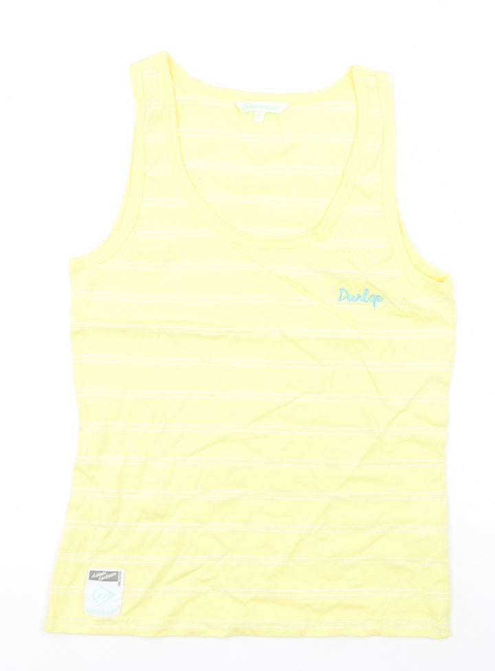 Dunlop Womens Yellow Striped Cotton Basic Tank Size 12 Round Neck