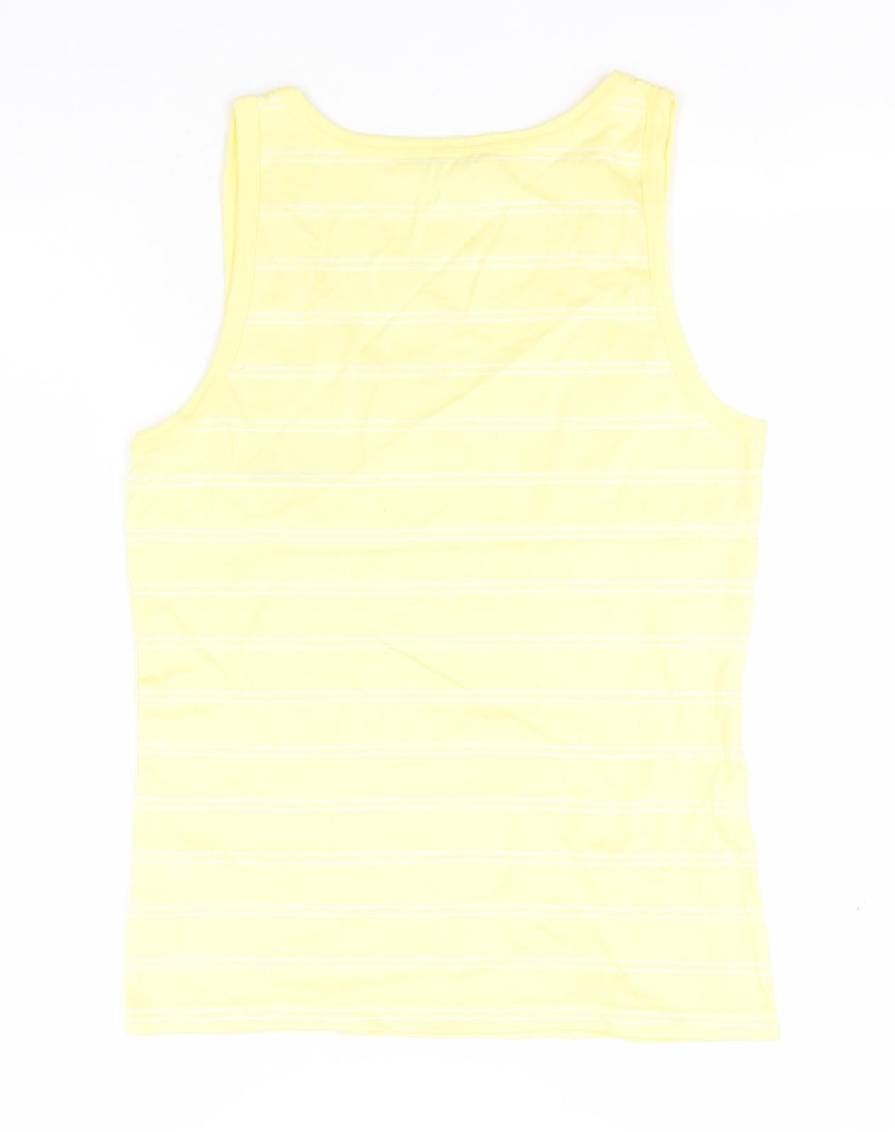Dunlop Womens Yellow Striped Cotton Basic Tank Size 12 Round Neck