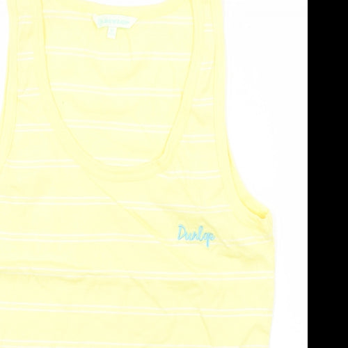 Dunlop Womens Yellow Striped Cotton Basic Tank Size 12 Round Neck