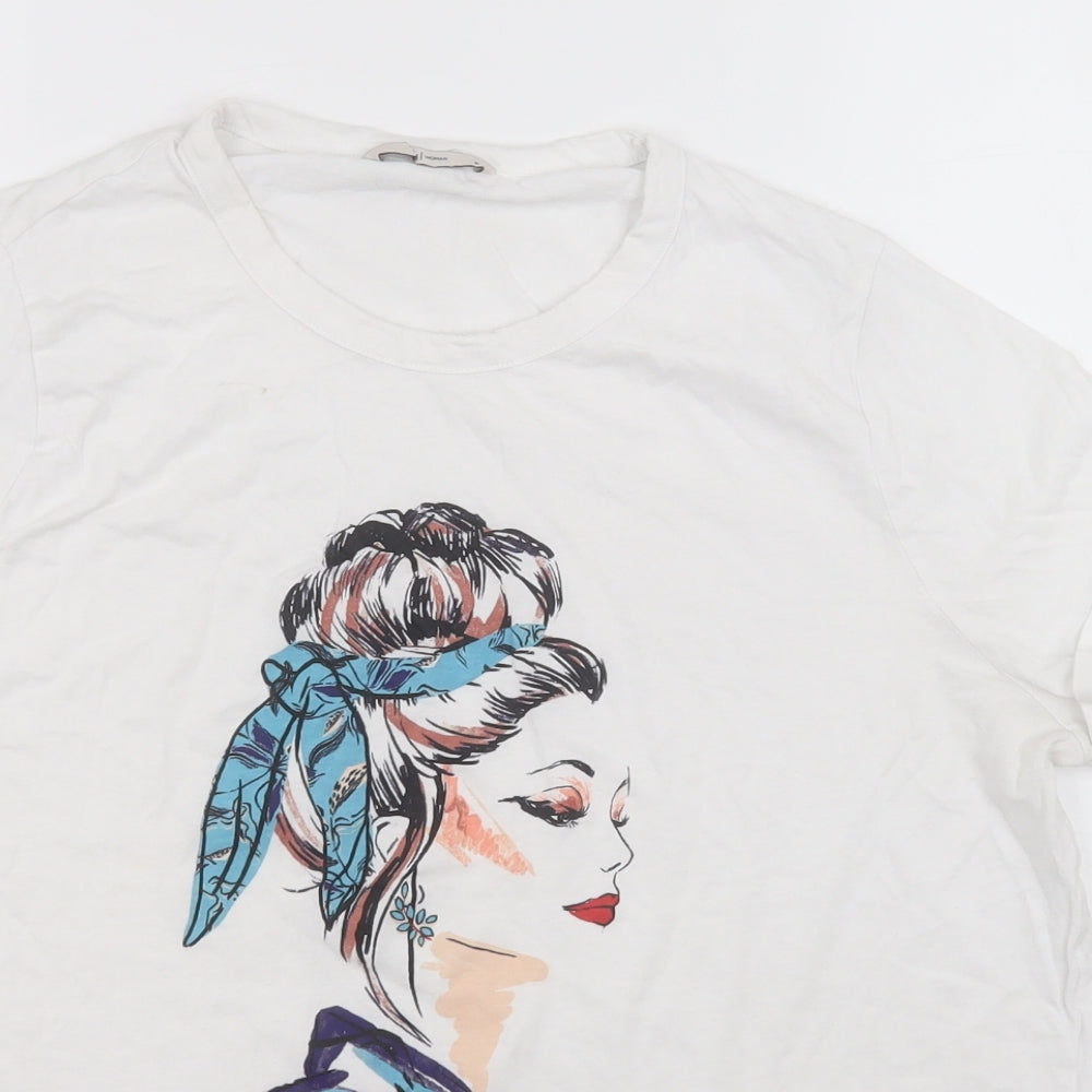 TU Womens White  Cotton Basic T-Shirt Size 18 Round Neck - Japanese Face