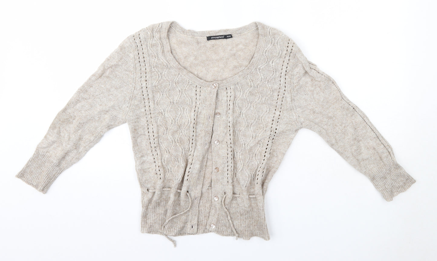 Primark Womens Beige Round Neck  Acrylic Cardigan Jumper Size 14