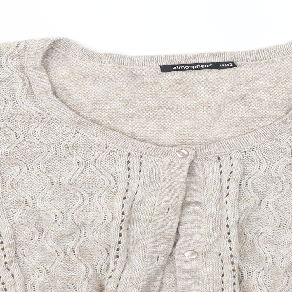 Primark Womens Beige Round Neck  Acrylic Cardigan Jumper Size 14