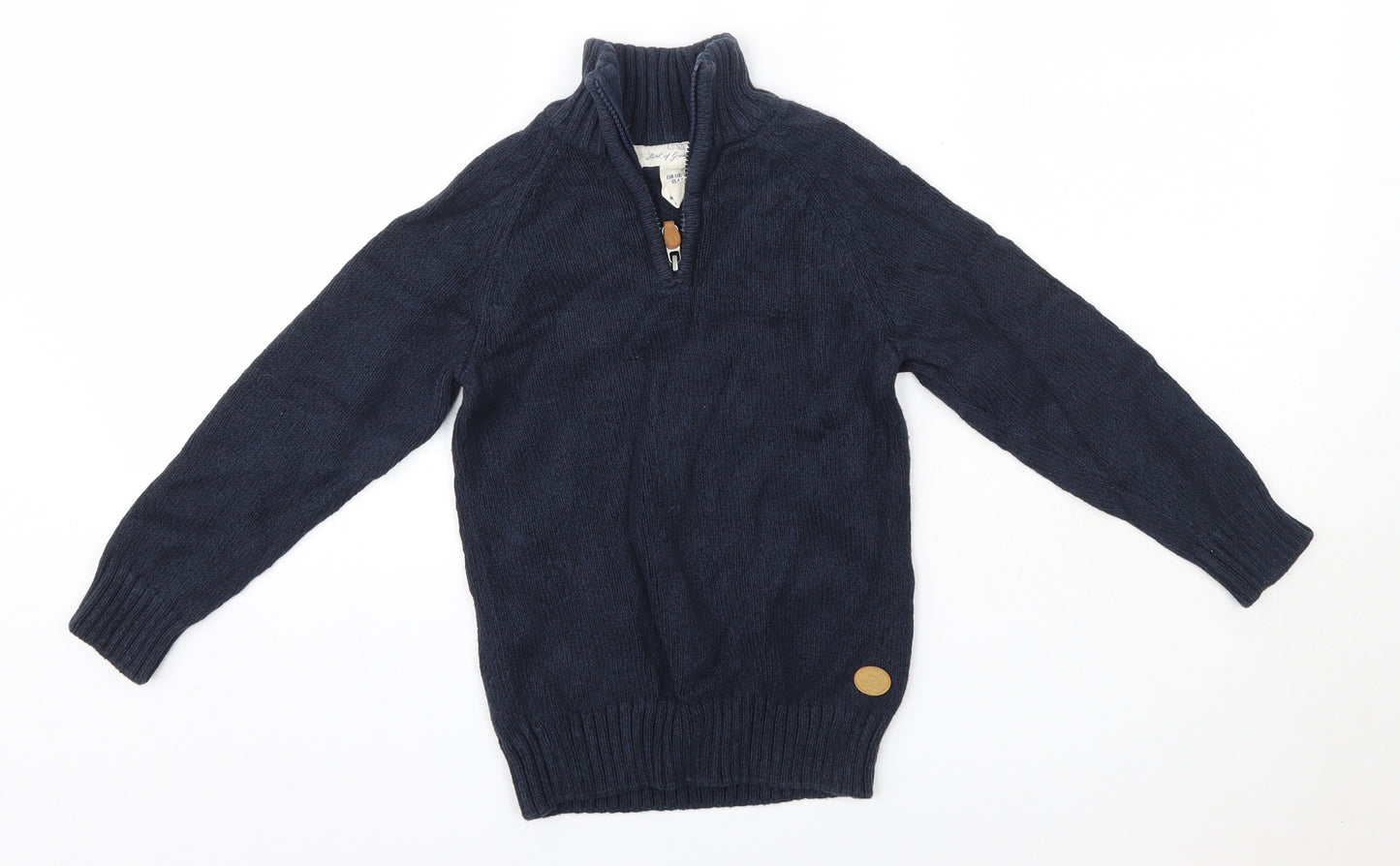 H&M Boys Blue High Neck  100% Cotton Pullover Jumper Size 5-6 Years