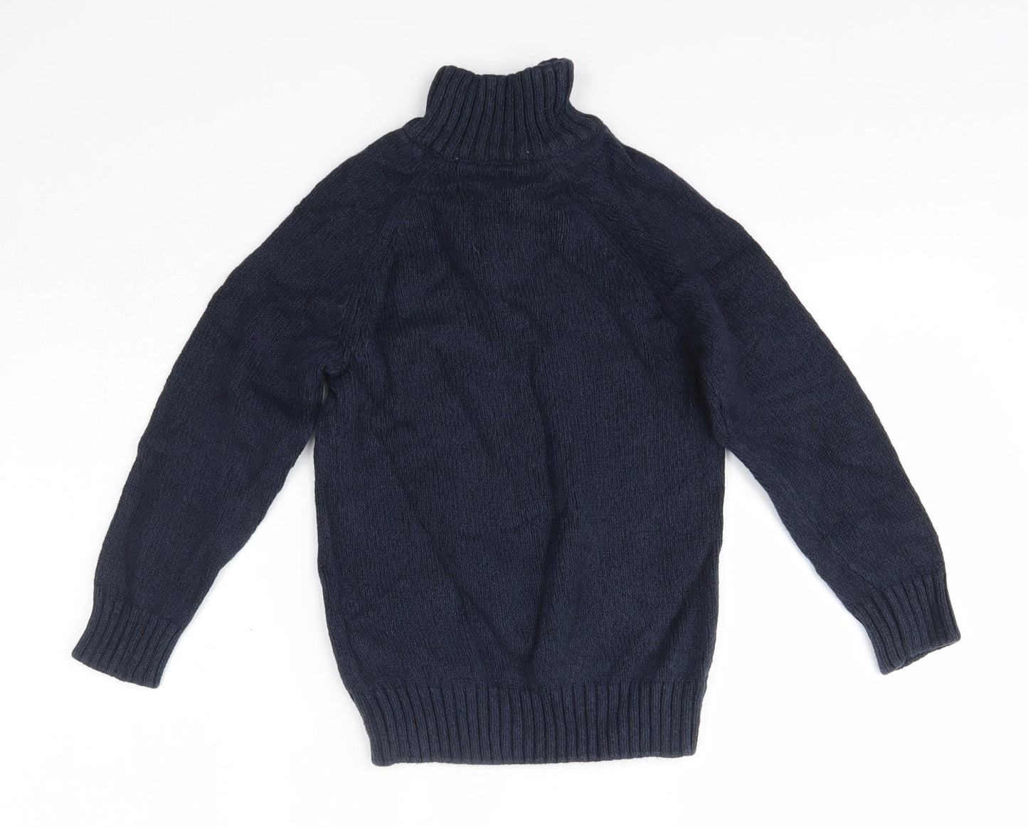 H&M Boys Blue High Neck  100% Cotton Pullover Jumper Size 5-6 Years