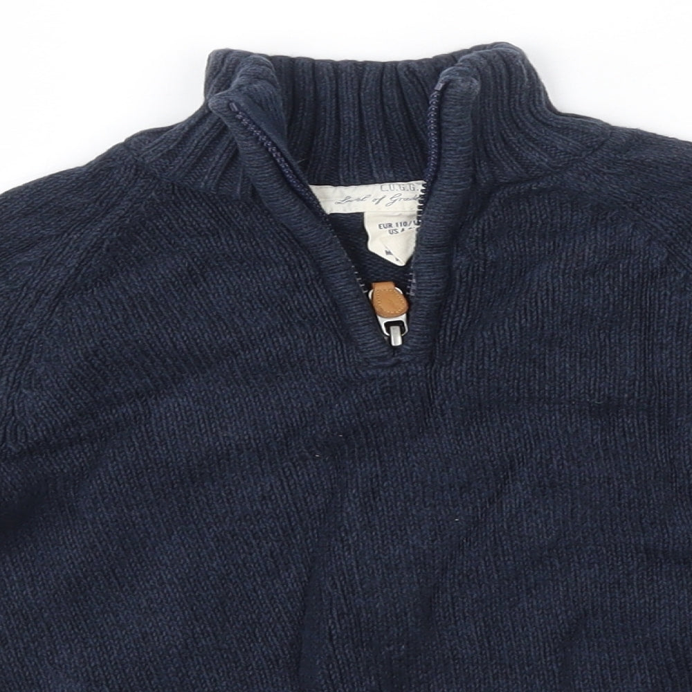 H&M Boys Blue High Neck  100% Cotton Pullover Jumper Size 5-6 Years