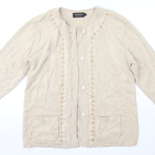 Paramour Womens Beige Round Neck  Acrylic Cardigan Jumper Size L