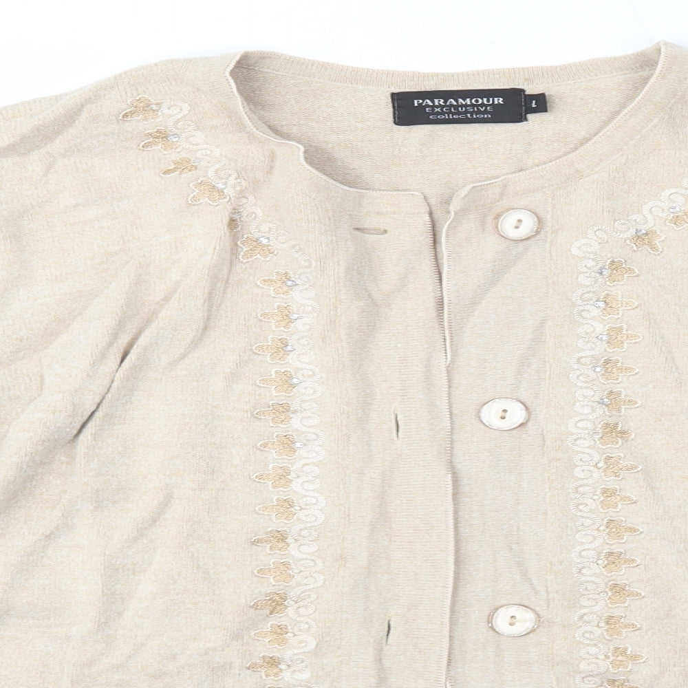 Paramour Womens Beige Round Neck  Acrylic Cardigan Jumper Size L