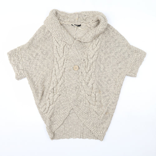 George Womens Beige Collared  Acrylic Cardigan Jumper Size S