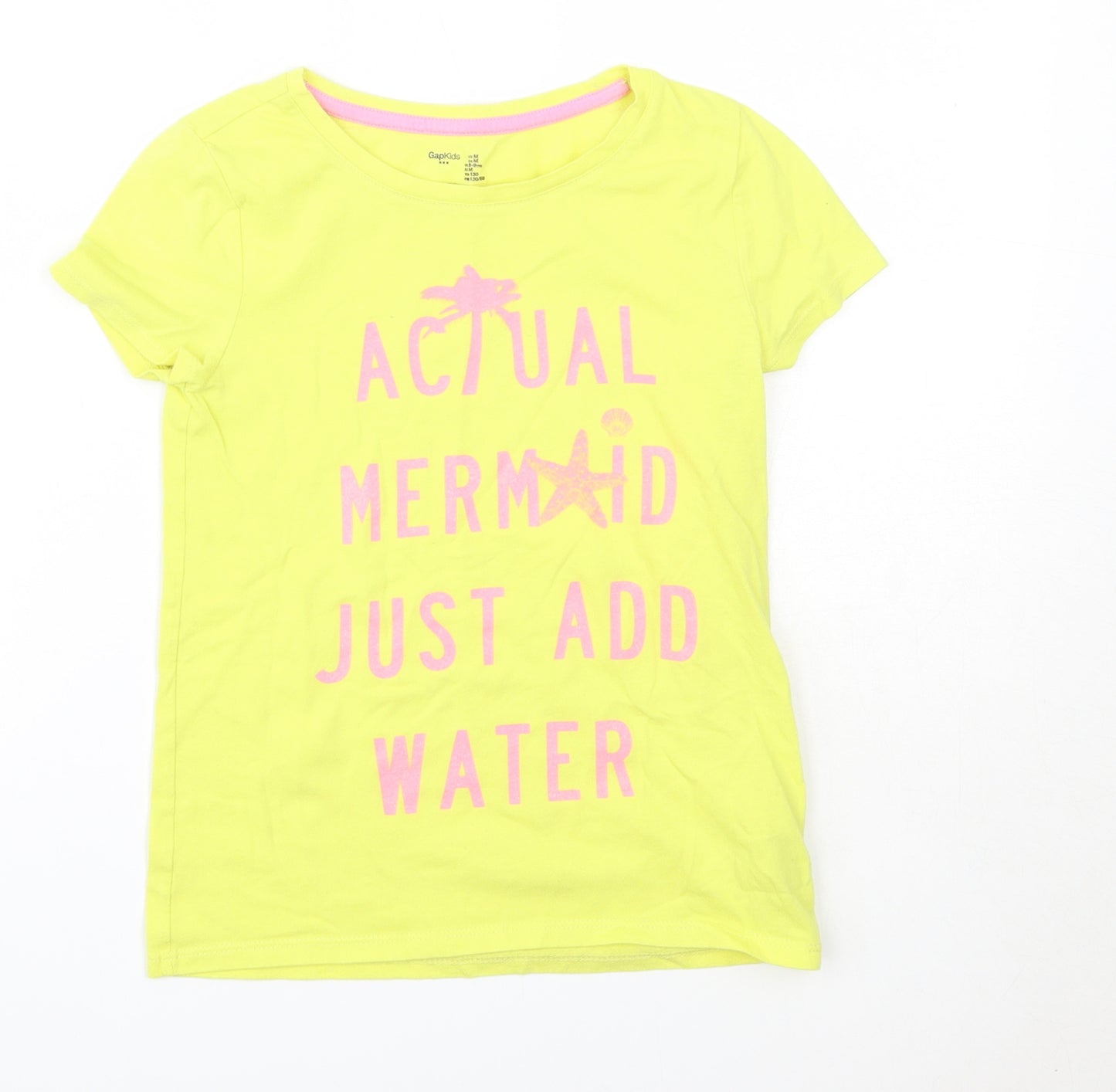 GAP Kids Girls Yellow  Cotton Basic T-Shirt Size 8-9 Years Round Neck  - Mermaid
