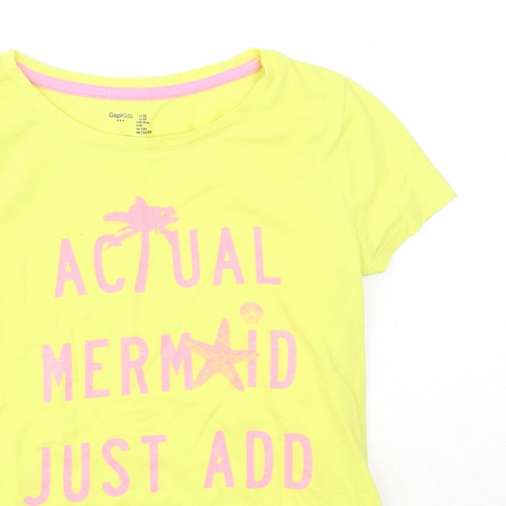GAP Kids Girls Yellow  Cotton Basic T-Shirt Size 8-9 Years Round Neck  - Mermaid
