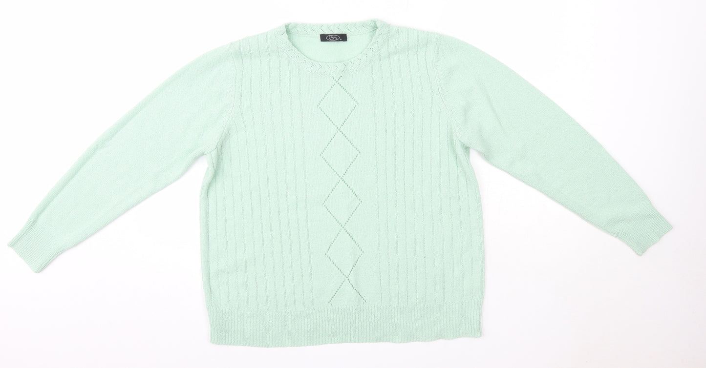 BM Womens Green Round Neck  Acrylic Pullover Jumper Size M