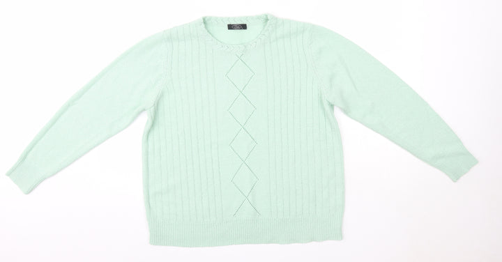 BM Womens Green Round Neck  Acrylic Pullover Jumper Size M