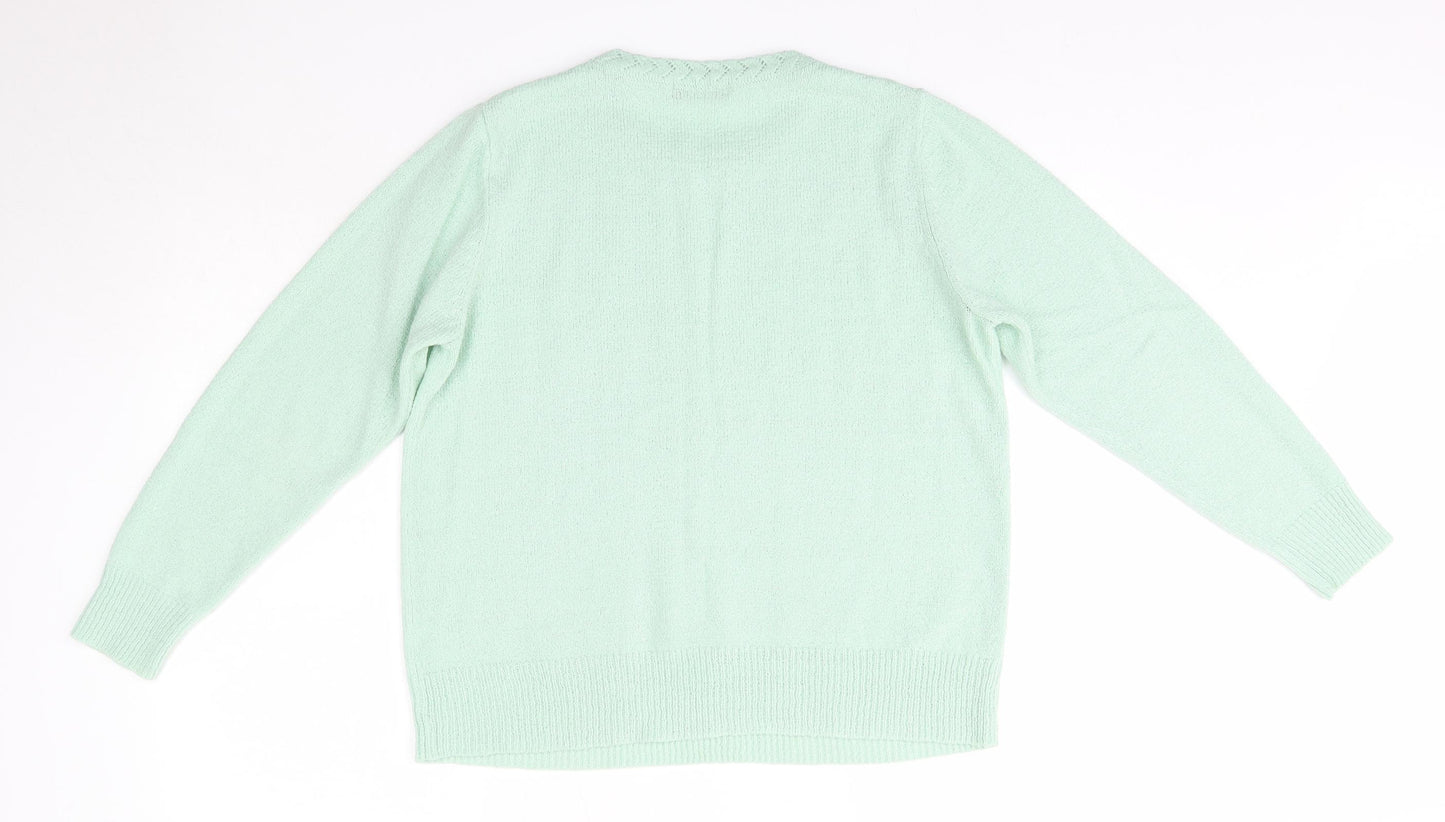 BM Womens Green Round Neck  Acrylic Pullover Jumper Size M