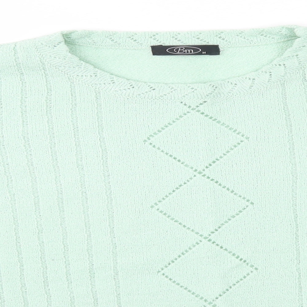 BM Womens Green Round Neck  Acrylic Pullover Jumper Size M
