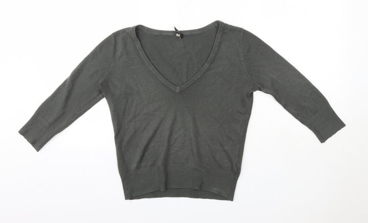 Topshop Womens Grey V-Neck  Acrylic Pullover Jumper Size 8