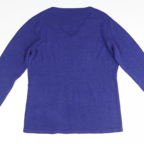 Isle Womens Blue V-Neck  Acrylic Pullover Jumper Size M