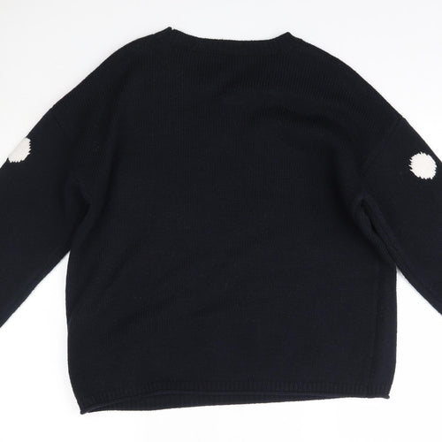 F&F Womens Blue Round Neck Polka Dot Acrylic Pullover Jumper Size 14