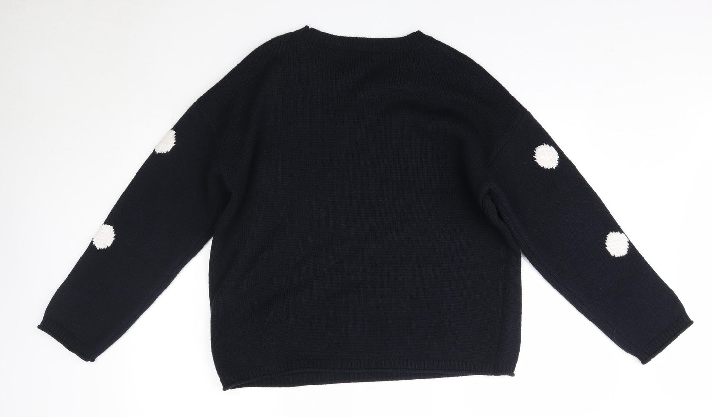 F&F Womens Blue Round Neck Polka Dot Acrylic Pullover Jumper Size 14