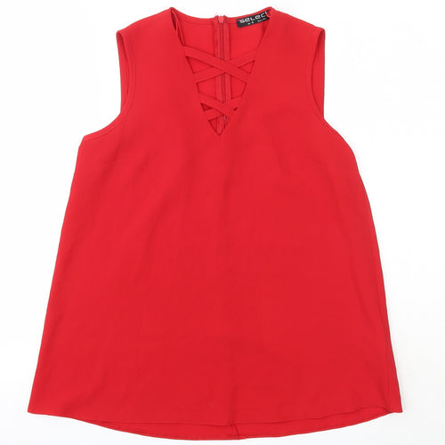 Select Womens Red  Polyester Basic Blouse Size 6 Round Neck