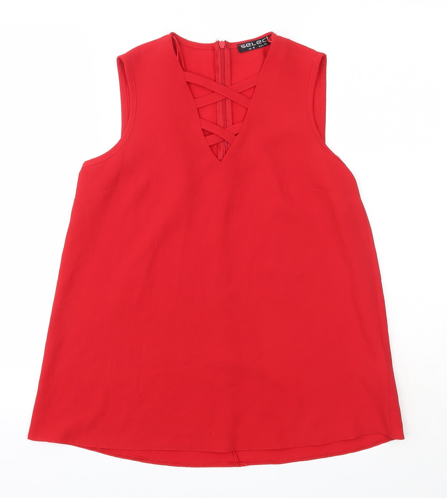 Select Womens Red  Polyester Basic Blouse Size 6 Round Neck