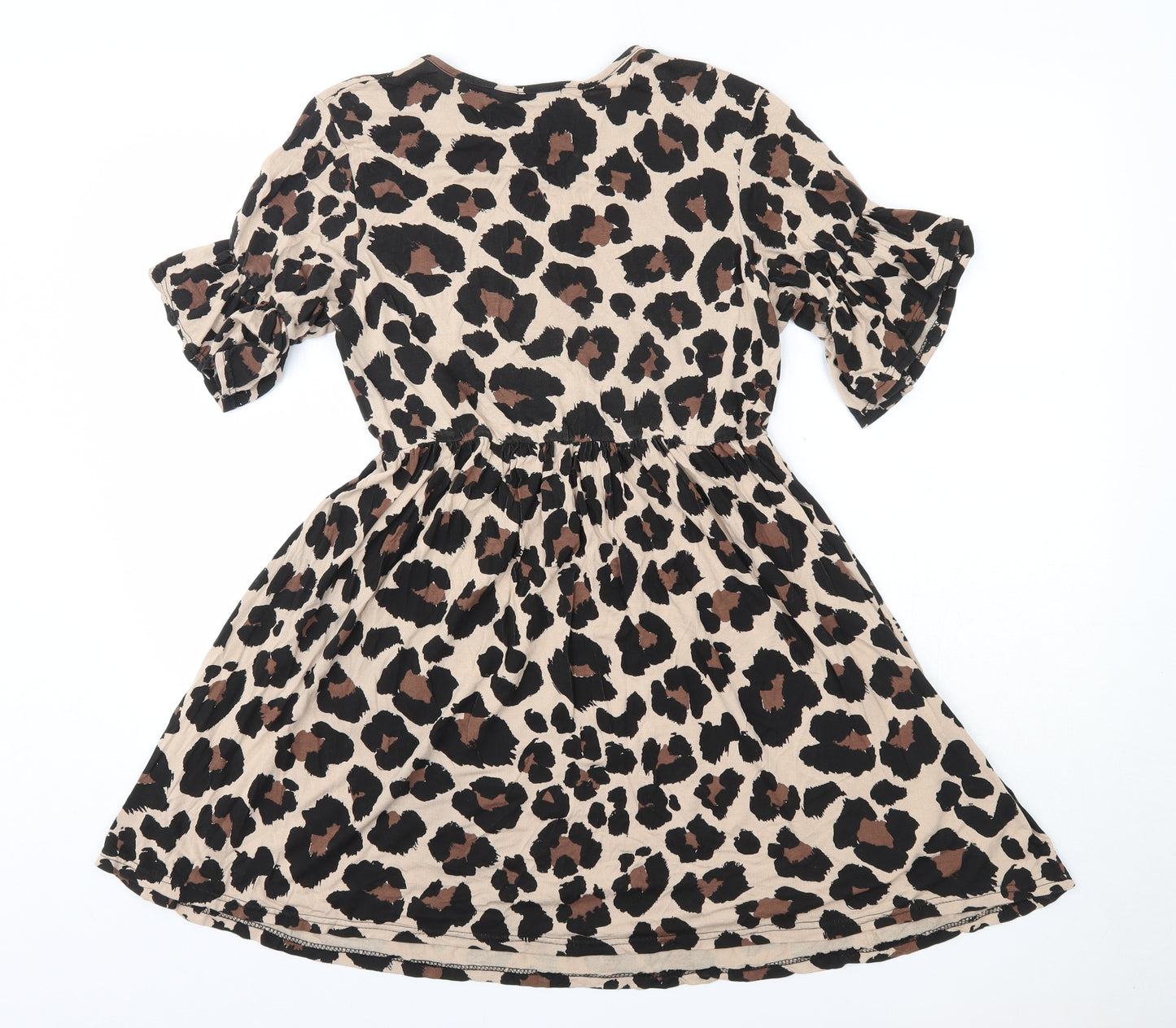 Boohoo Womens Brown Animal Print Viscose A-Line  Size 8  Round Neck