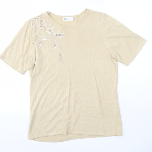 BHS Womens Beige Round Neck  Acrylic Pullover Jumper Size 14