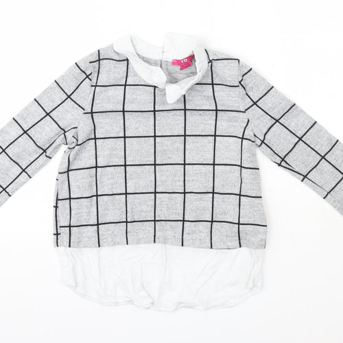 YD Girls Grey Collared Check Polyester Pullover Jumper Size 9-10 Years
