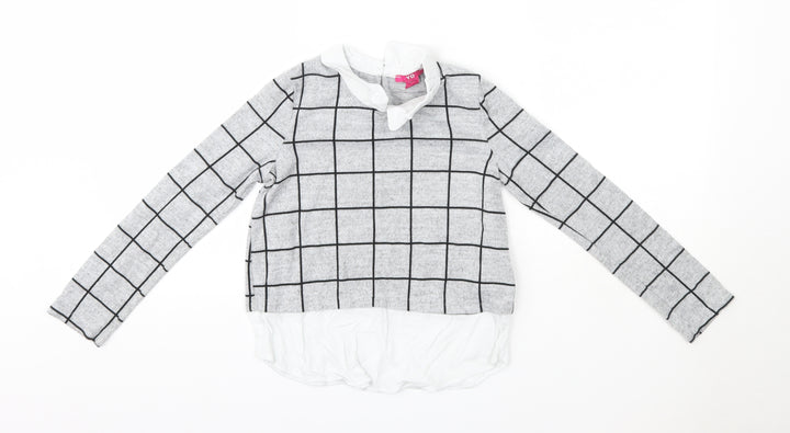 YD Girls Grey Collared Check Polyester Pullover Jumper Size 9-10 Years