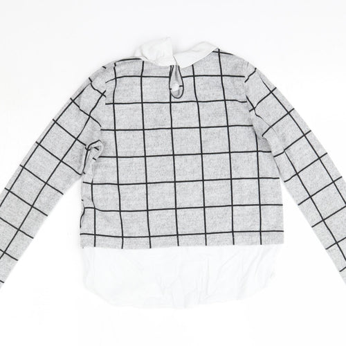 YD Girls Grey Collared Check Polyester Pullover Jumper Size 9-10 Years