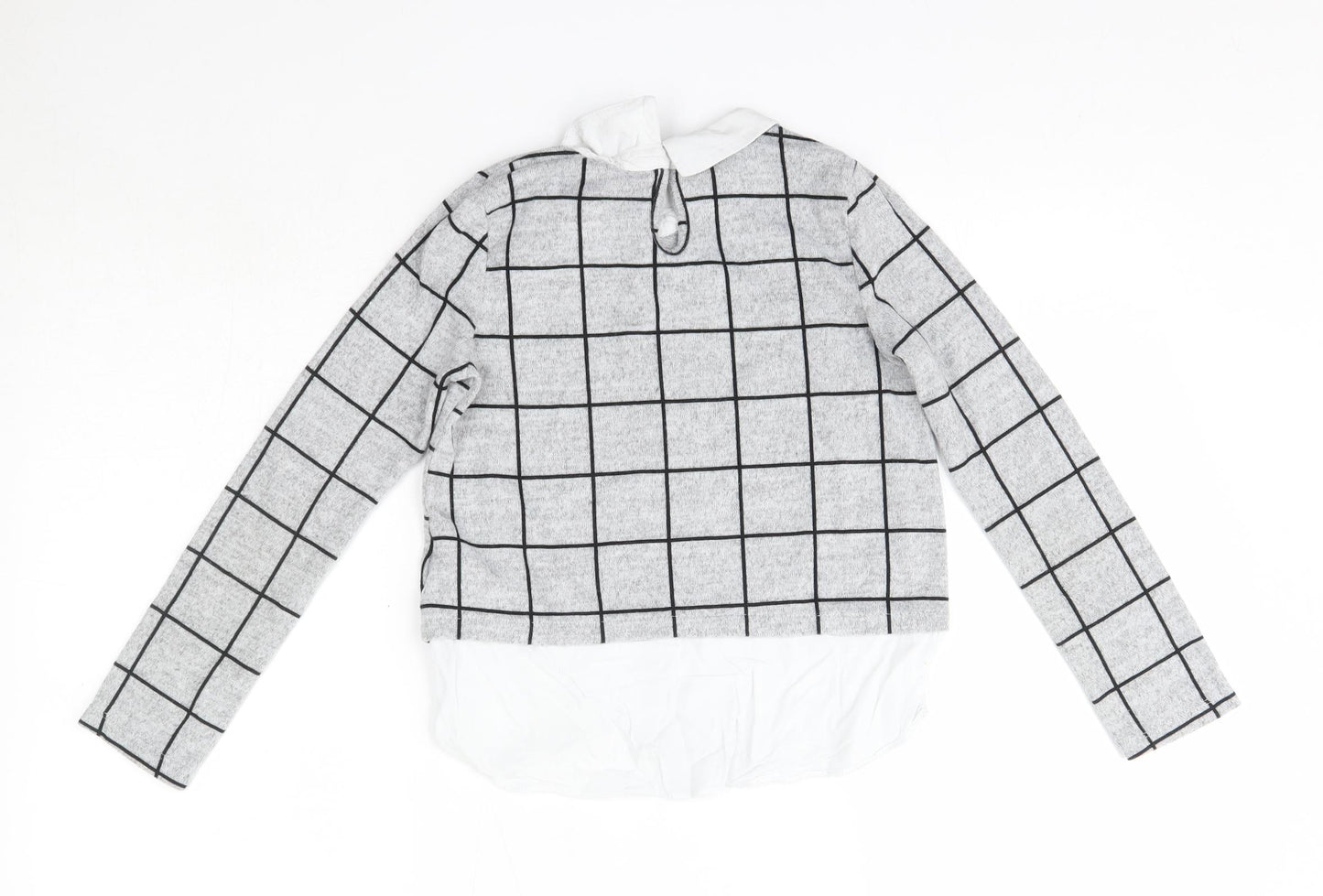 YD Girls Grey Collared Check Polyester Pullover Jumper Size 9-10 Years
