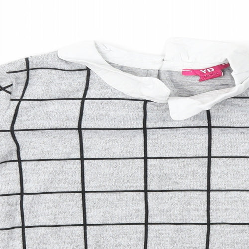 YD Girls Grey Collared Check Polyester Pullover Jumper Size 9-10 Years