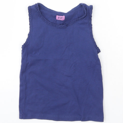 F&F Girls Blue  100% Cotton Basic Tank Size 5-6 Years Round Neck