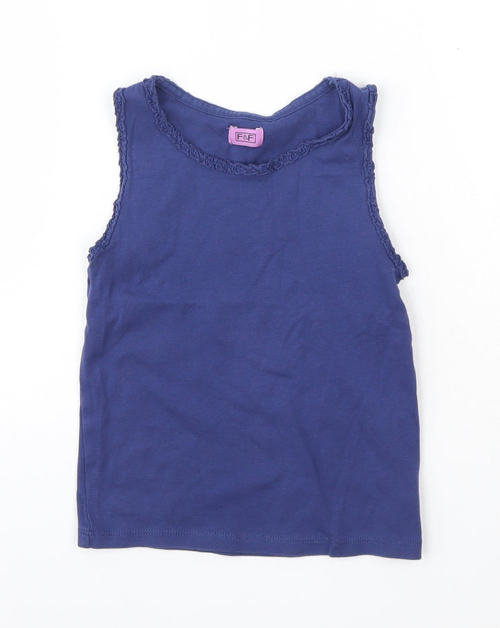 F&F Girls Blue  100% Cotton Basic Tank Size 5-6 Years Round Neck